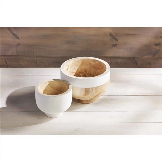 Mudpie White Two-Toned Paulownia Wood Bowls - Necessities Boutique