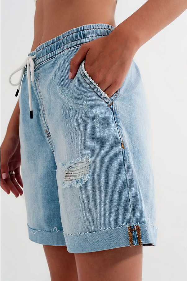 Q2 High Waist Elastic Waist Jean Shorts - Necessities Boutique