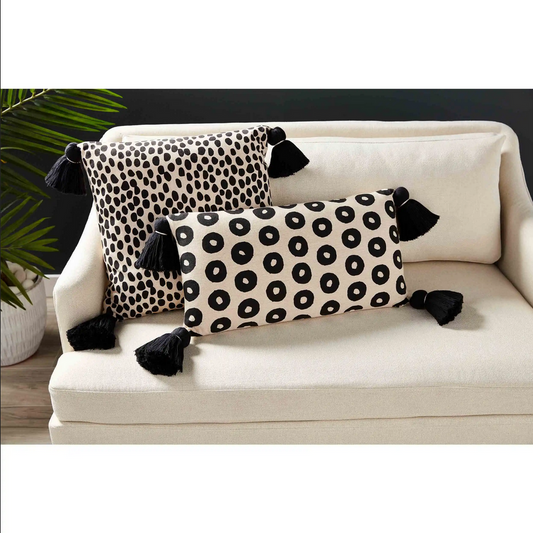 Mudpie Square Black Dot Tassel Pillow - Necessities Boutique