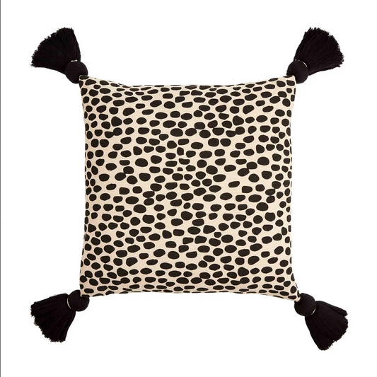 Mudpie Square Black Dot Tassel Pillow - Necessities Boutique
