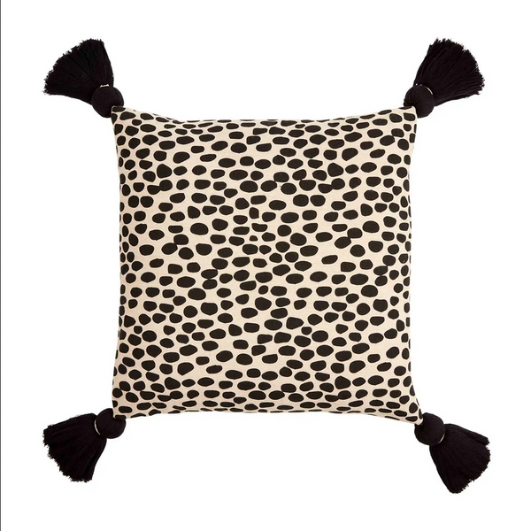 Mudpie Square Black Dot Tassel Pillow