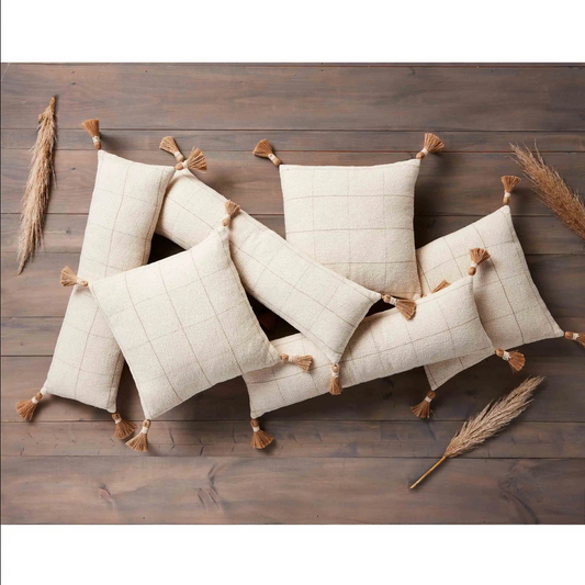 Mudpie Long Woven Check Pillow - Necessities Boutique
