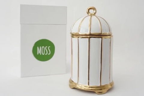 Moss Accent Decor White & Gold Ceramic Bird Cage Soy Candle - Necessities Boutique