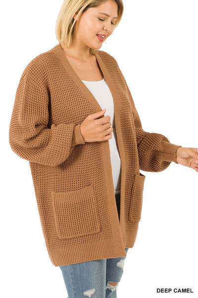 Zenana Low Gage Waffle Knit Open Cardigan Sweater - Plus Size  - Necessities Boutique