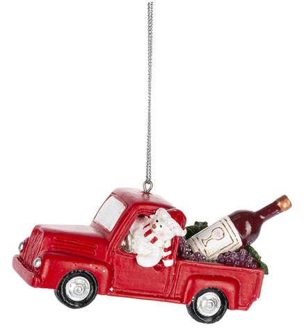Ganz Red Truck w/Wine Ornament - Necessities Boutique